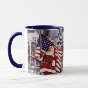 Mug Père Noël patriotique de Noël tenant le drapeau am