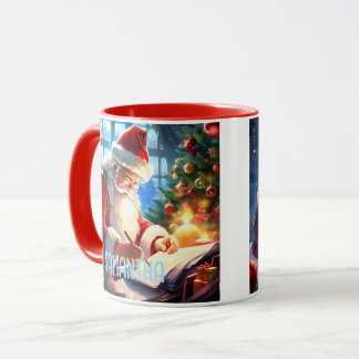 Mug Père Noël, Père Noël vérifiant sa liste,