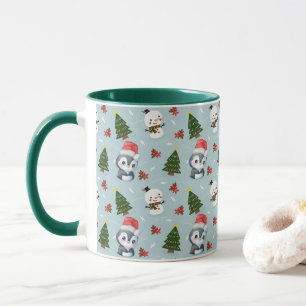 Mug Père Noël pingouin arbre motif joyeux Noël