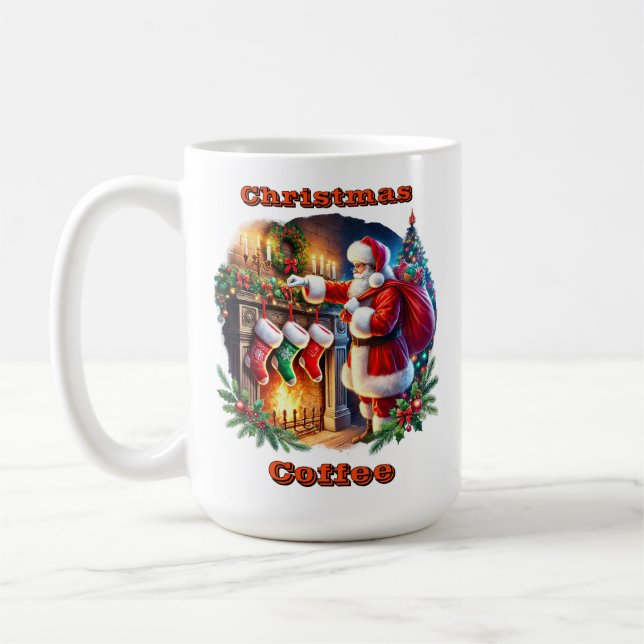 Mug Père Noël prépare les bas par cheminée (Gauche)