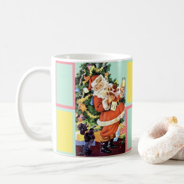 Mug Père Noël rétro, biscuits et lait, et caniche dans (Avec donut)