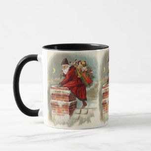 Mug Père Noël victorien de Noël vintage sur le toit