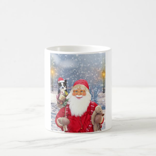 Mug Père Noël w Cadeaux de Noël Bordure Collie Chien (Centre)