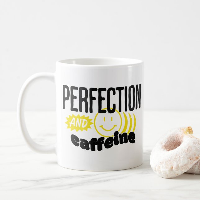 Mug Perfection et caféine Drôle Sarcastique (Avec donut)