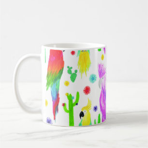 Mug Perroquets colorés, motif dessiné à la main.