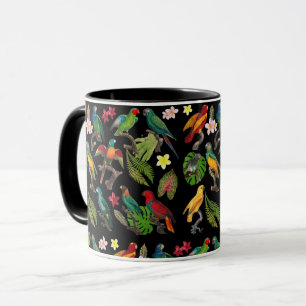 Mug Perroquets tropicaux colorés, Feuilles et fleurs