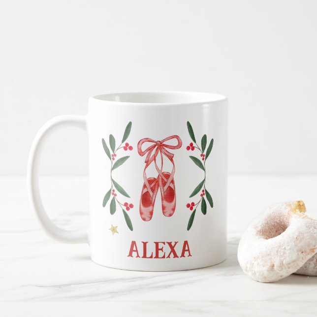 Mug Personalised Botanical Cute Ballet Shoes Christmas (Avec donut)