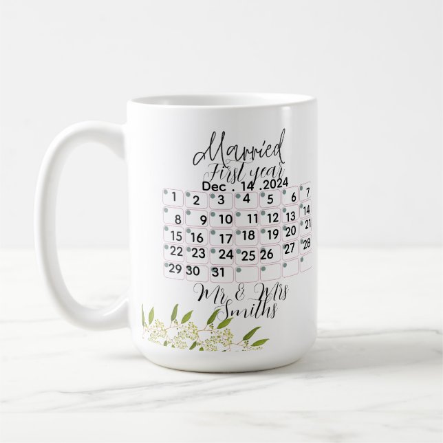 Mug Personalised Married Calendar Date 1th anniversary (Gauche)