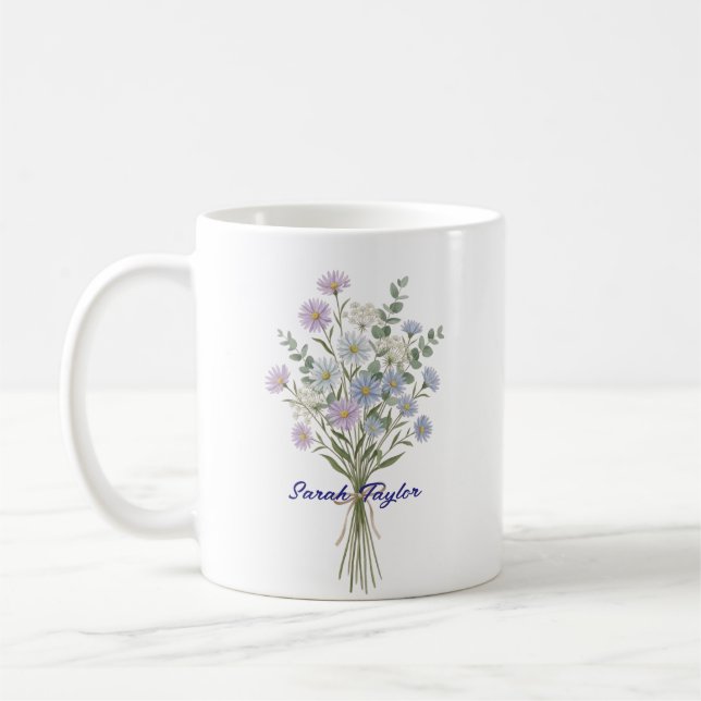 Mug Personalized Birth Flower Aster Custom (Gauche)