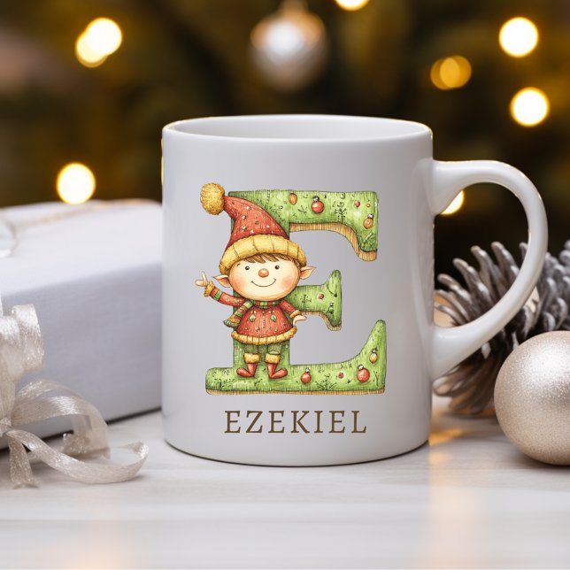 Mug Personalized Christmas Elf Initial E Monogram (Personalized Christmas Elf Initial E Monogram Coffee Mug)