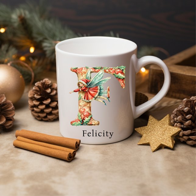 Mug Personalized Christmas Fairy Monogram Initial F (Personalized Christmas Fairy Monogram Initial F Coffee Mug)