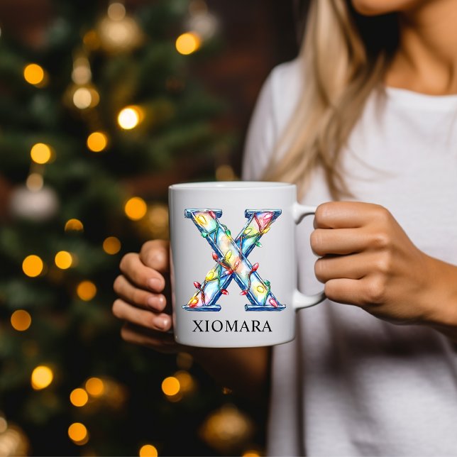 Mug Personalized Christmas Lights Monogram Initial X (Personalized Christmas Lights Monogram Initial X Coffee Mug)