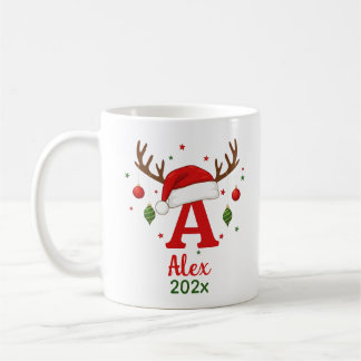 Mug Personalized Christmas Monogram A Santa Hat