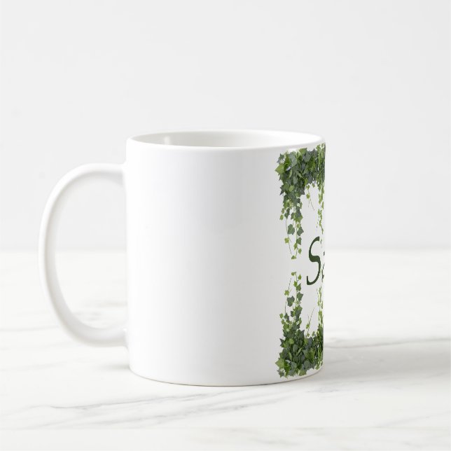 Mug Personalized Elegant Green Ivy Botanical Frame Cus (Gauche)