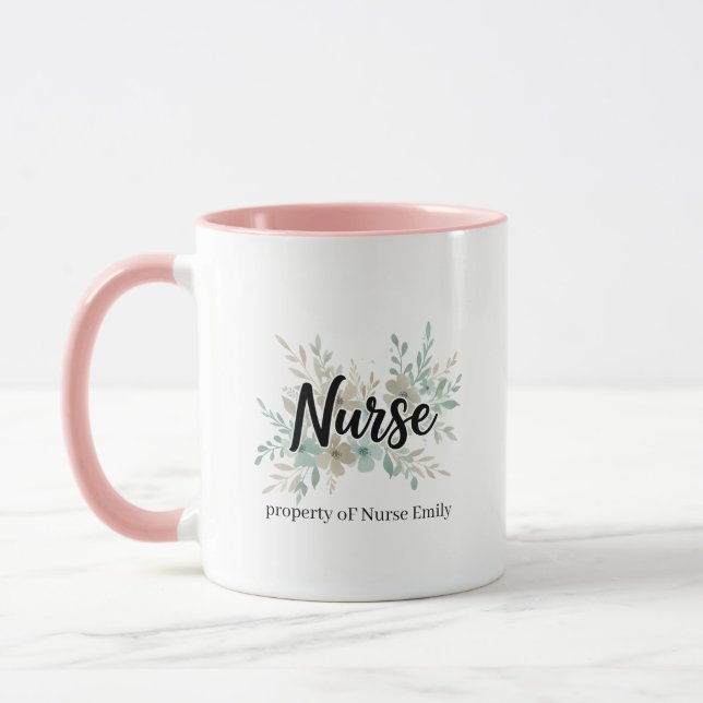 Mug Personalized Floral Nurse Gift (Gauche)
