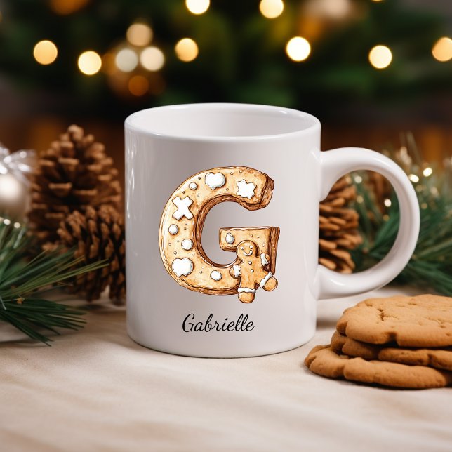 Mug Personalized Gingerbread Monogram Christmas (Personalized Gingerbread Monogram Initial G Coffee Mug)