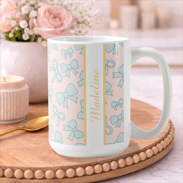 Mug Personalized Girl Cute Bow Name Blue Pink (Créateur téléchargé)