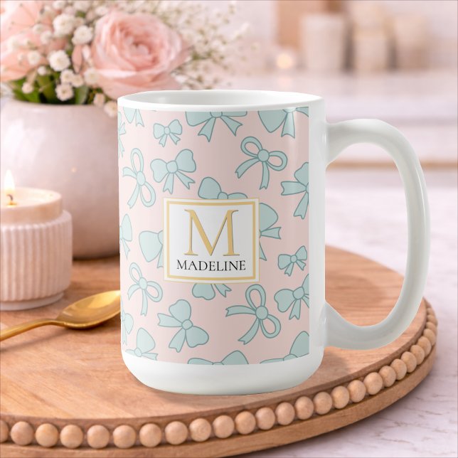 Mug Personalized Girl Cute Bow Name Blue Pink (Créateur téléchargé)