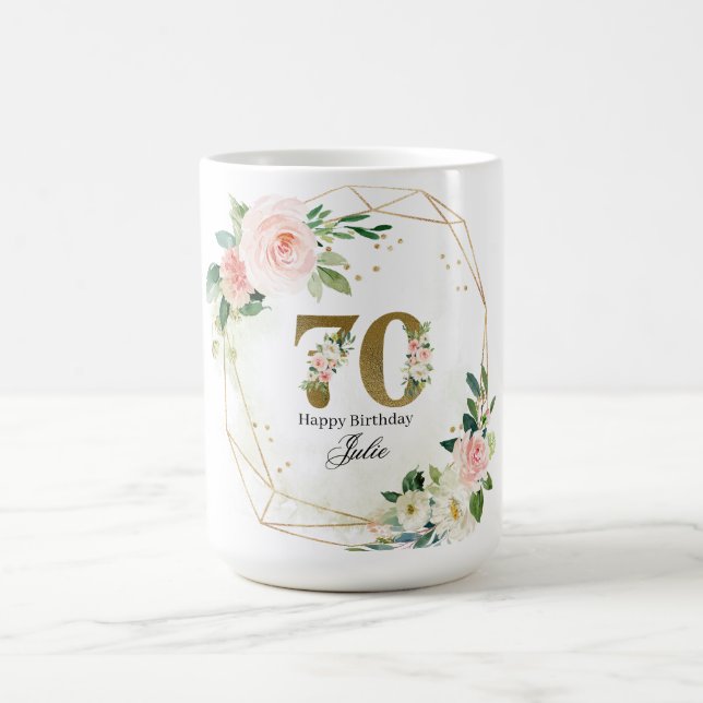 Mug Personalized Gold & Floral Custom 70th  (Centre)