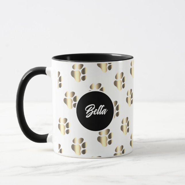 Mug Personalized gold paws pattern pet lovers (Gauche)