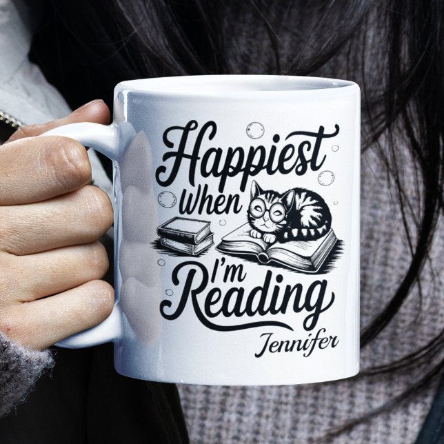 Mug Personalized Happiest When I'm Reading Bookworm (Happiest when I'm reading mug close up)