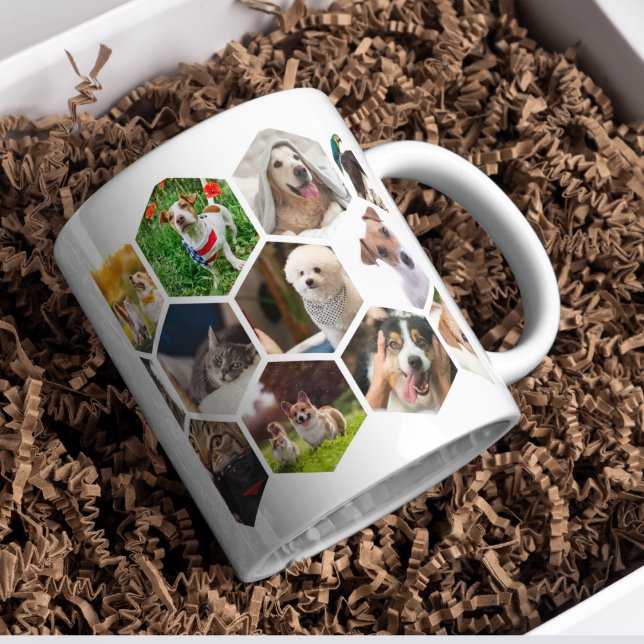 Mug Personalized Hexagon Pet Photo Collage Dog & Cat L (Créateur téléchargé)