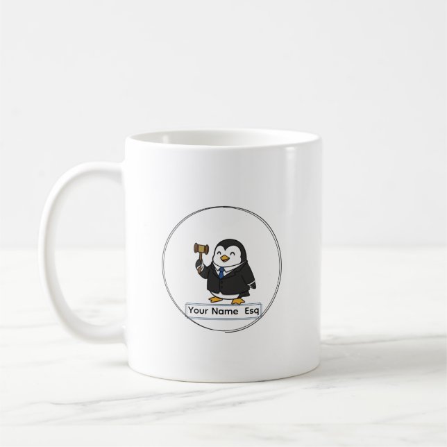 Mug Personalized Lawyer Esq Penguin Ceramic Vessel (Gauche)