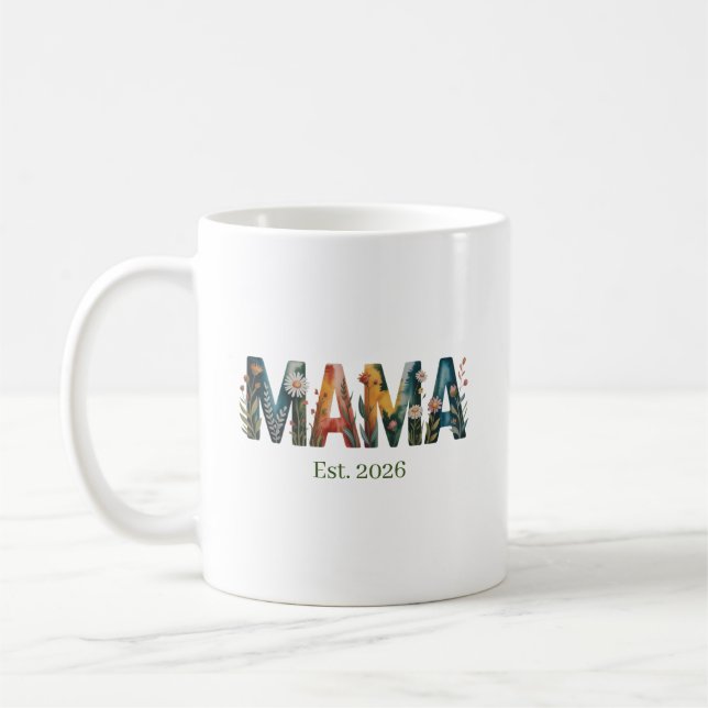 Mug Personalized Mama Est Year Floral Mother Gift (Gauche)