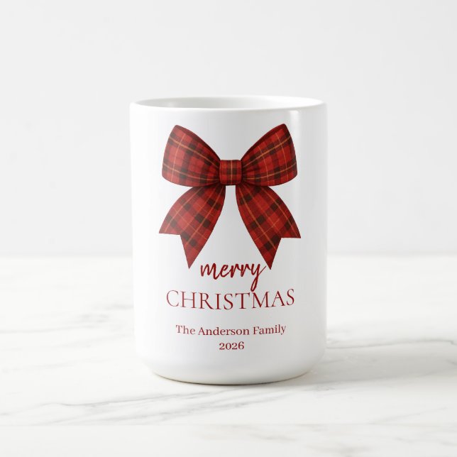 Mug Personalized Merry Christmas | Red Plaid Bow (Centre)