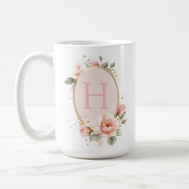 Mug Personalized Monogrammed Vintage Floral (Gauche)