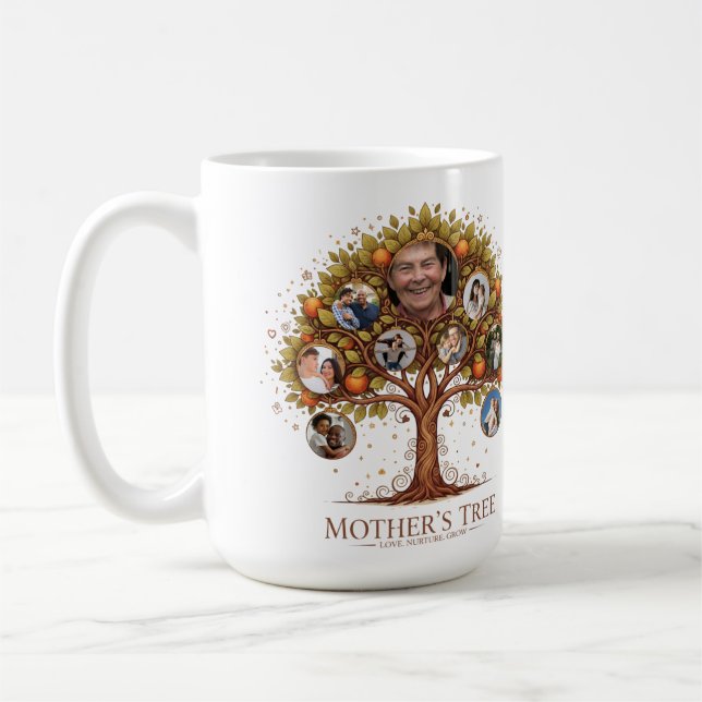 Mug Personalized Mother's Tree 9-Photo Custom Family (Gauche)