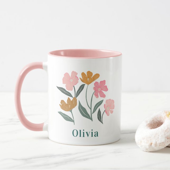 Mug Personalized Name Botanical Illustrated Bridesmaid (Avec donut)