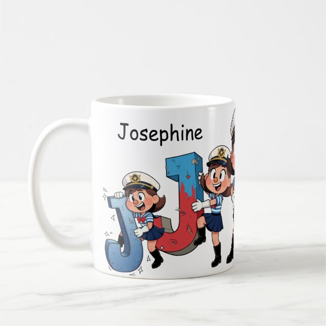 Mug Personalized  Name Sailor Cartoon Character * J * (Gauche)