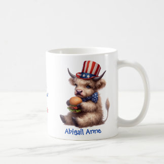 Mug Personalized Patriotic Baby Highland Cow Coffee