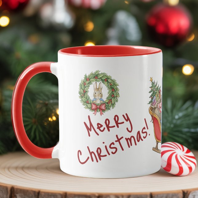 Mug Personalized Peter Rabbit Merry Christmas (Peter Rabbit Merry Christmas Mug)