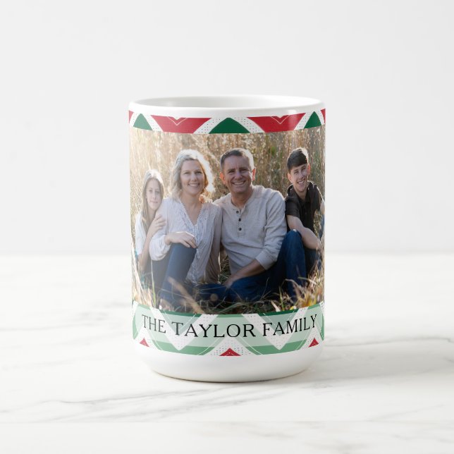Mug Personalized Red Green Chevron Photo Family (Centre)