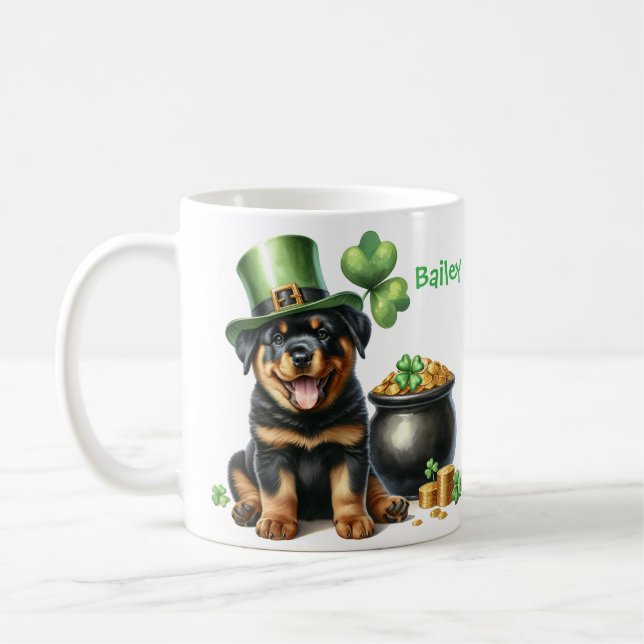 Mug Personalized Rottweiler Dog St. Patty's Day (Gauche)
