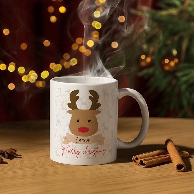 Mug Personalized Rudolph Reindeer Red-Handle Christmas (Créateur téléchargé)