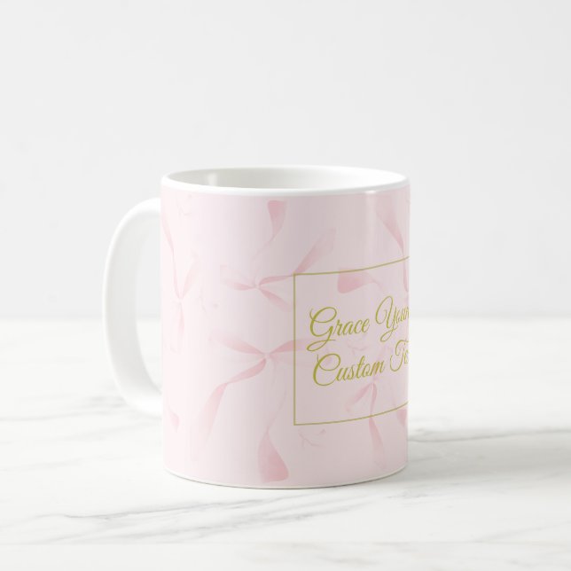 Mug Personalized Text Pink Ribbon Pattern Design (Devant gauche)