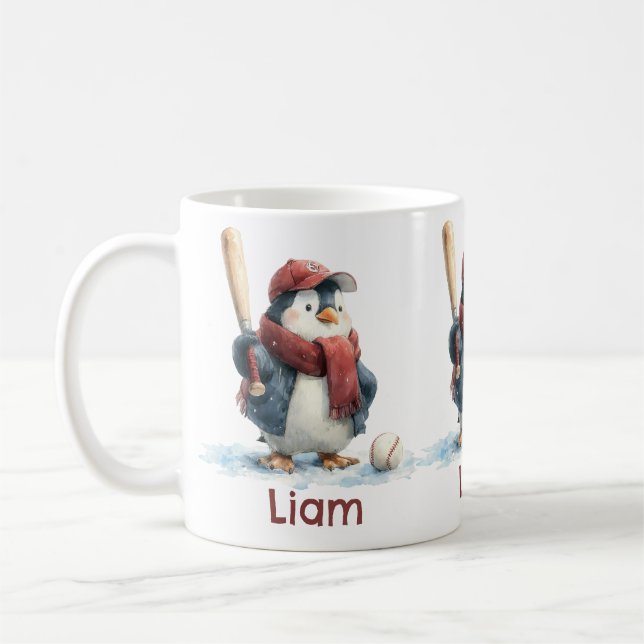 Mug Personalized Winter Penguin Baseball Kid (Gauche)