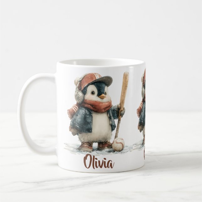 Mug Personalized Winter Penguin Softball Kid (Gauche)