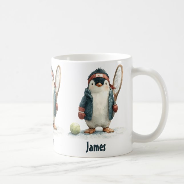 Mug Personalized Winter Penguin Tennis Kid (Droite)