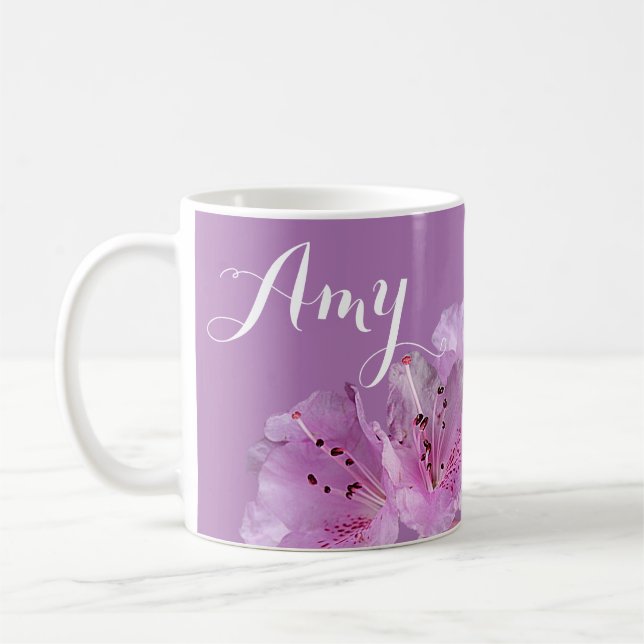 Mug Personnalisable Amy nom floral joli rose violet (Gauche)