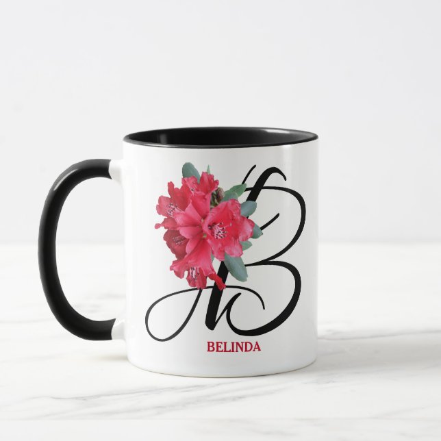 Mug Personnalisable Belinda nom fleurs rouges boho ten (Gauche)