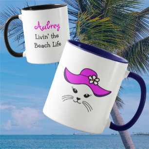 Mug Personnalisable Little Cat Beach Girl