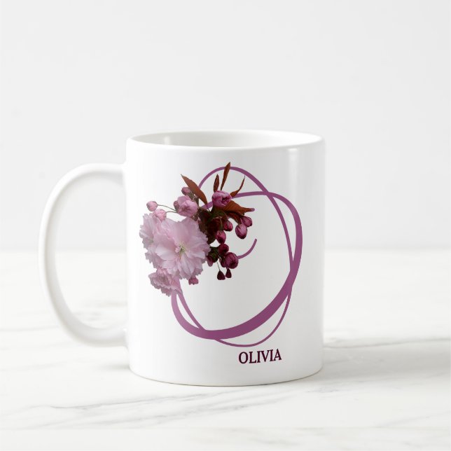 Mug Personnalisable Olivia nom rose fleurs boho (Gauche)