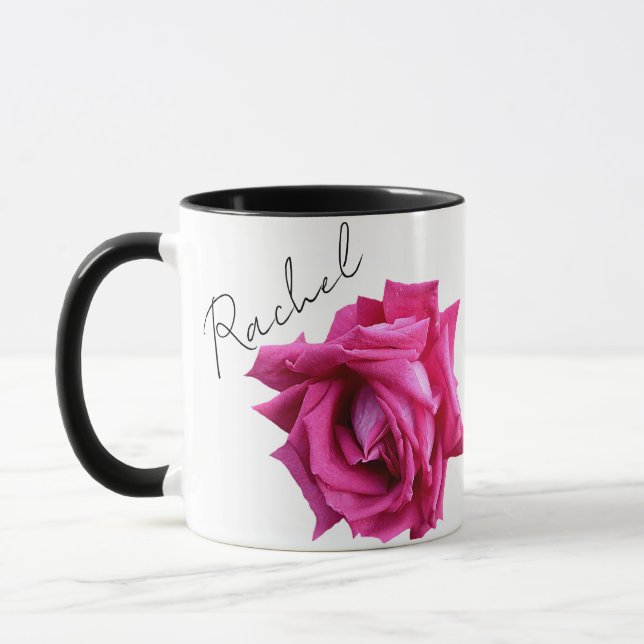 Mug Personnalisable Rachel nom hot rose rose floral fu (Gauche)