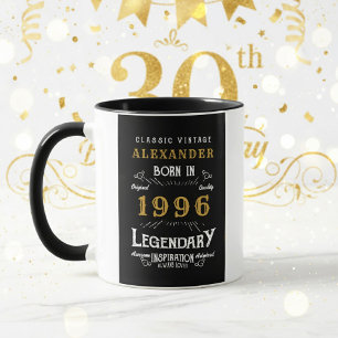 Mug Personnalisé 30e Anniversaire Né 1996 Vintage Noir