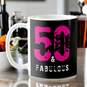 Mug Personnalisé 50 et magnifique rose blanc noir mono
