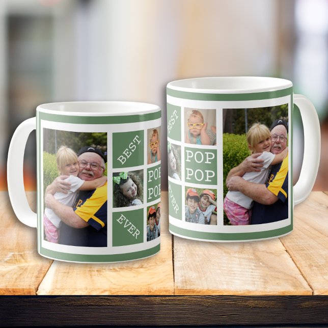 Mug Personnalisé 5 Photo Collage Meilleur Pop Pop Ever (Custom 5 Photo Collage Best Pop Pop Ever Green Coffee Mug
)
